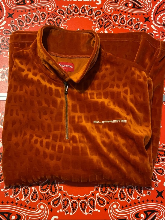 Supreme Other - Supreme Velour Croc Zip Collar Pullover - Orange